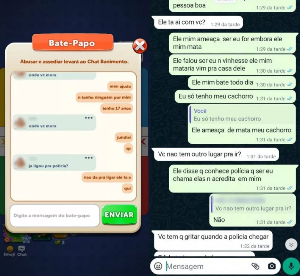 Uma adolescente, de 17 anos, relatou que é agredida pelo namorado e pediu ajuda através do chat de um jogo online. (Foto: reprodução)