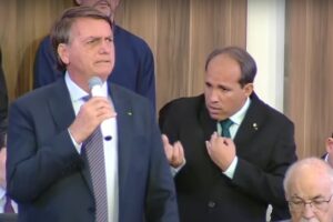 Bolsonaro durante discurso em convenção nacional das Assembleias de Deus, em Goiânia (Foto: TV Brasil)