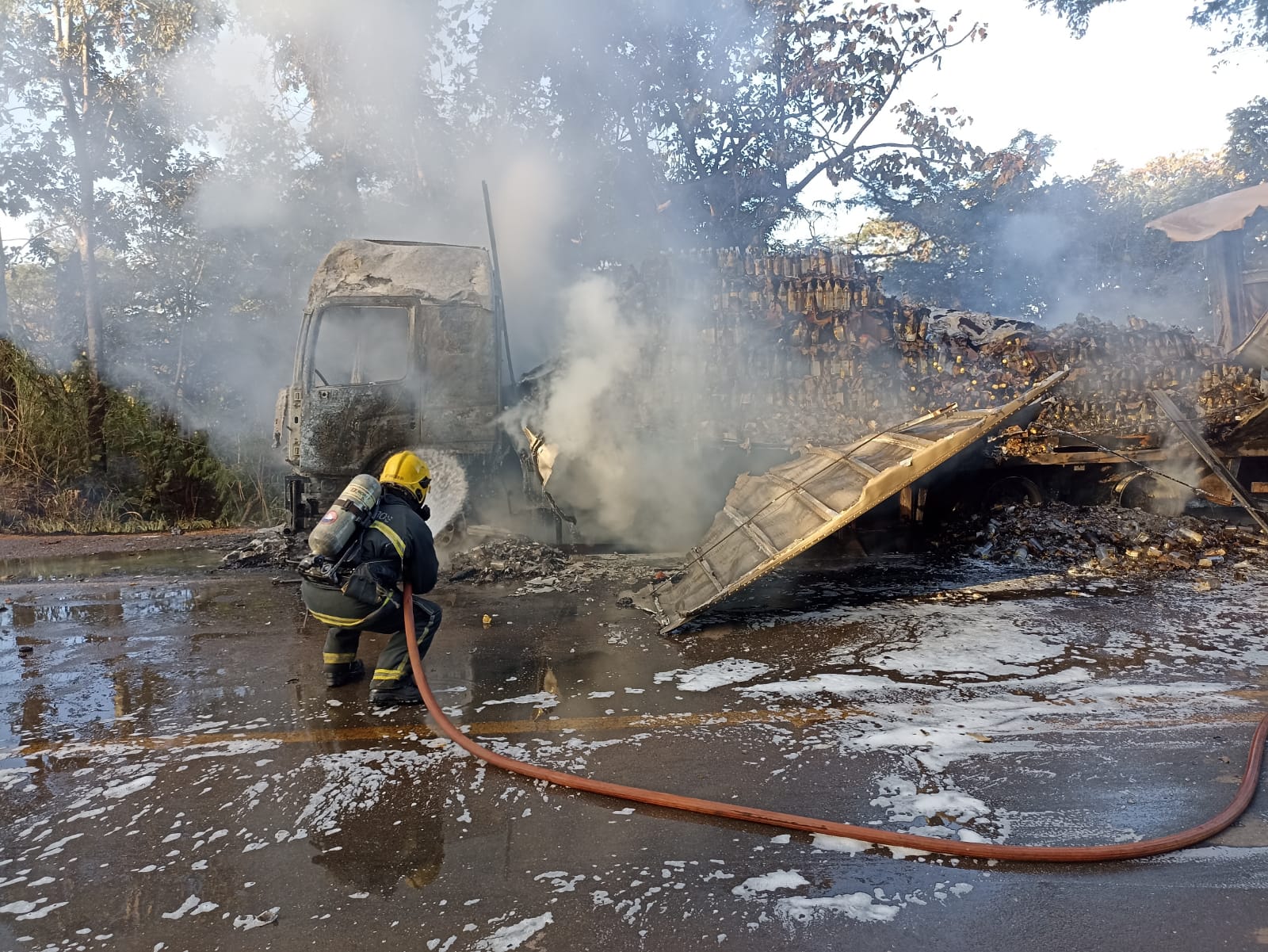 Militares fizeram combate direto às chamas (Foto: Divulgação/Bombeiros)