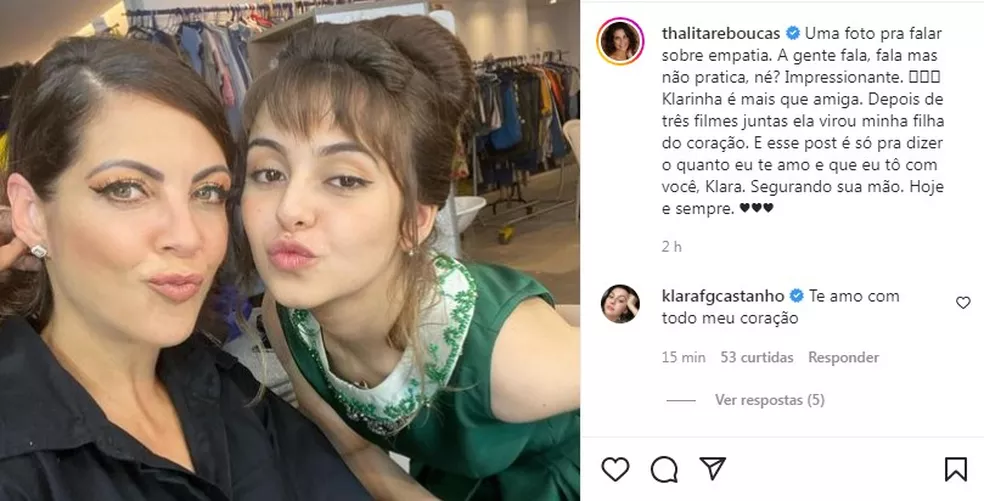 Klara Castanho comenta post de Thalita Rebouças — Foto: Reprodução