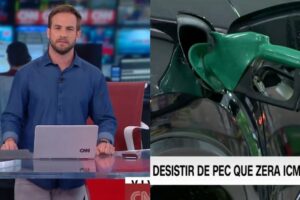 Um jornalista da CNN falava sobre a possível desistência das mudanças no ICMS quando se confundiu e falou "gás de c*zinho". (Foto: reprodução)