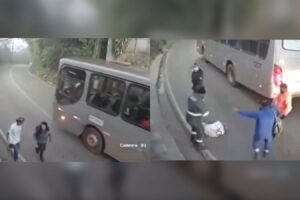 Homem tenta assaltar mulher e é agredido por passageiros que viram crime de dentro de ônibus em Minas Gerais (Foto: Reprodução)