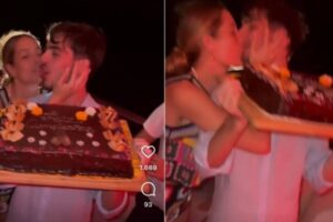 Filho de Faustão, João Guilherme celebra os 34 anos da namorada em Ibiza e ganha beijão