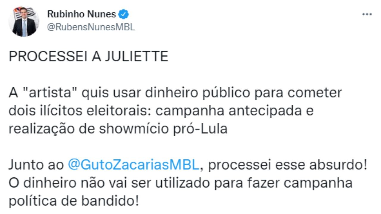 Rubinho Nunes processa Juliette