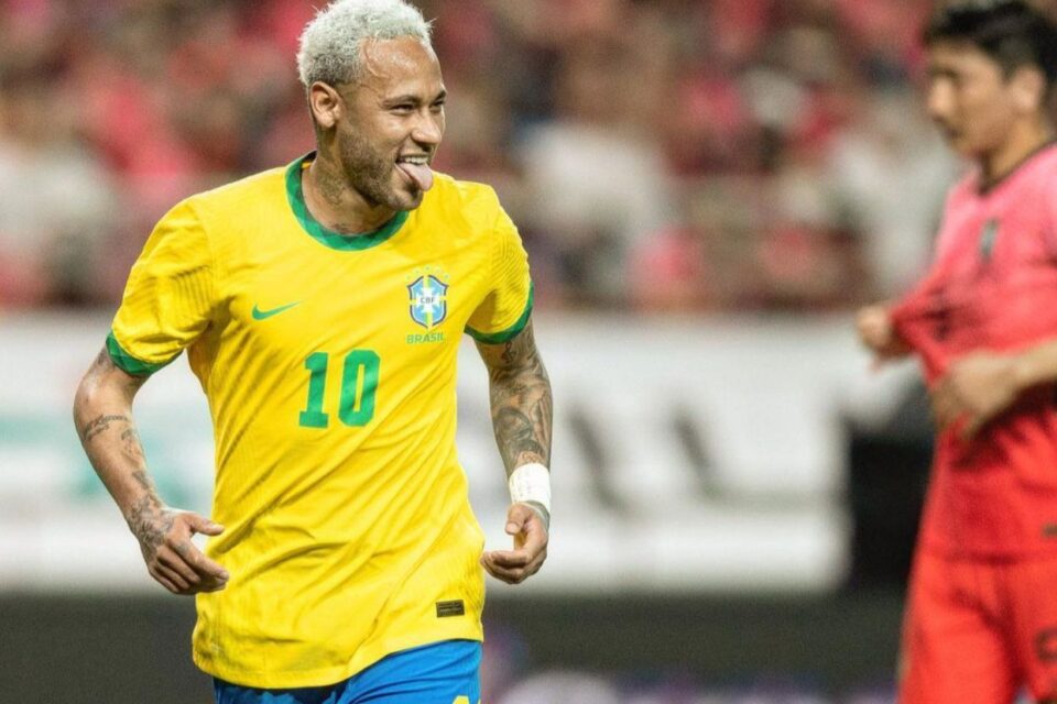 Neymar comemorando gol contra a Coreia do Sul