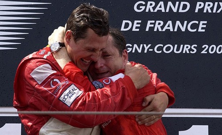 Jean Todt e Michael Schumacher na época que estiveram juntos pela Ferrari