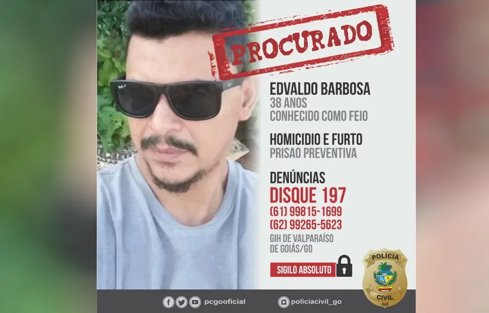 Edvaldo Barbosa Homem é suspeito de ter matado patrão que se recusou a adiantar R$ 50 do salário, em Valparaíso de Goiás