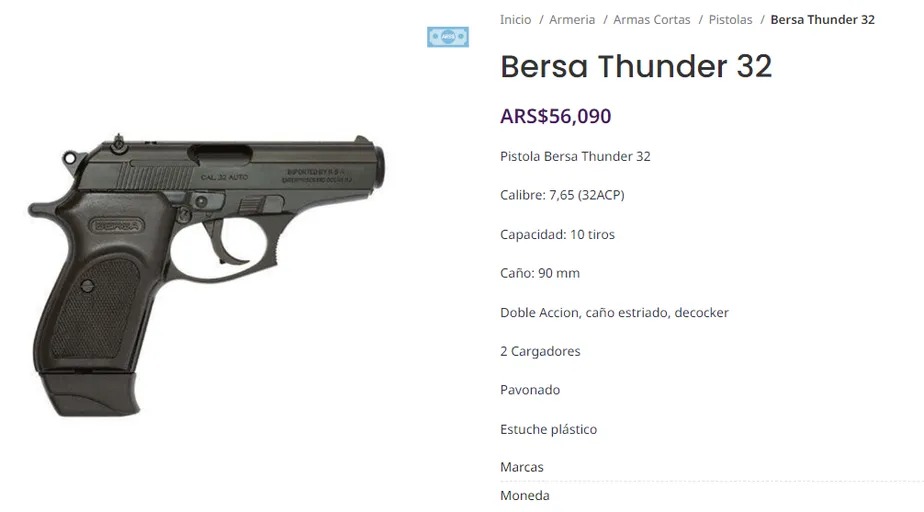 Pistola usada por brasileiro em ataque a Cristina Kirchner é vendida por R$ 2 mil na internet