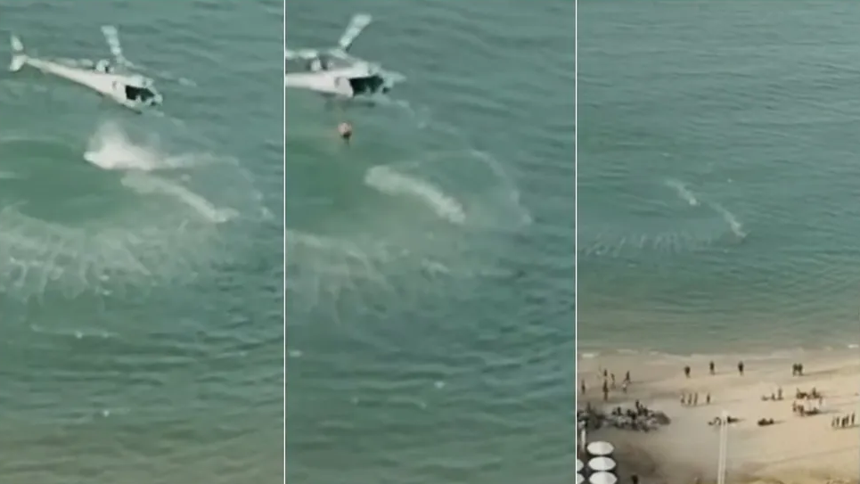Policial pula de helicóptero no mar, nada e captura suspeito de furto em Fortaleza