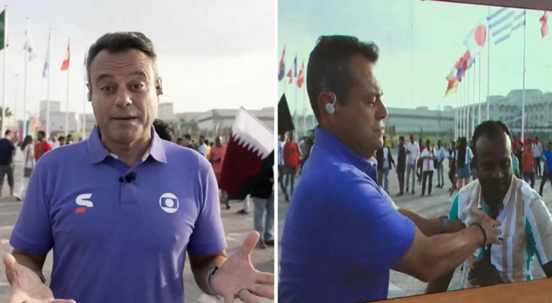 Erick Faria se irritou após ser abordado por homem no Catar Copa do mundo: repórter da Globo empurra torcedor ao vivo; vídeo