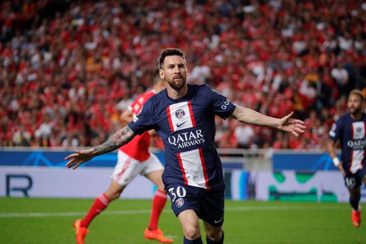 Messi comemora gol na Liga dos Campeões