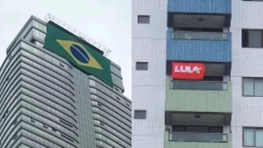 Manifestações políticas em fachadas de prédios terminam com hostilidade entre vizinhos com posições políticas diferentes em todo o Brasil (Foto: reprodução/redes sociais)