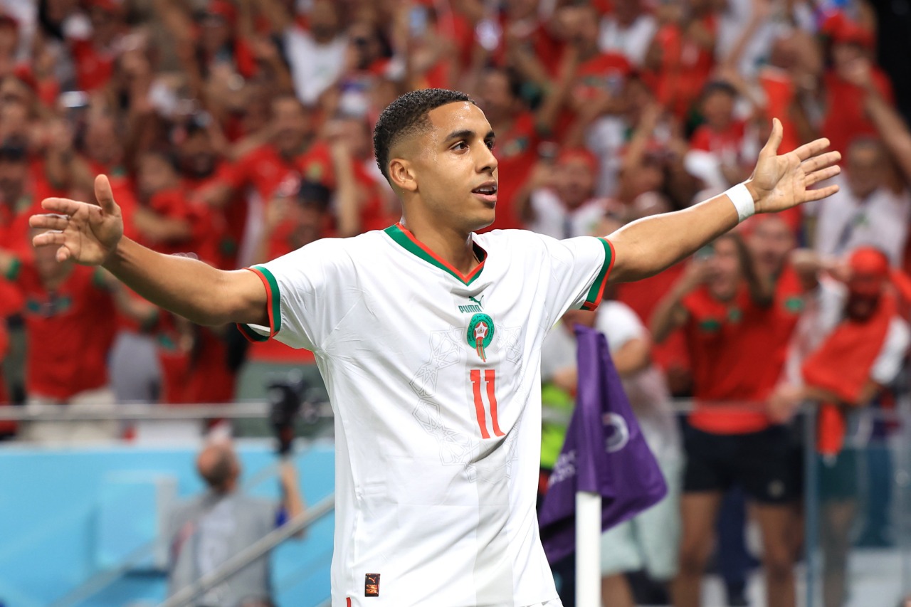 Sabiri comemorando o gol marcado por Marrocos