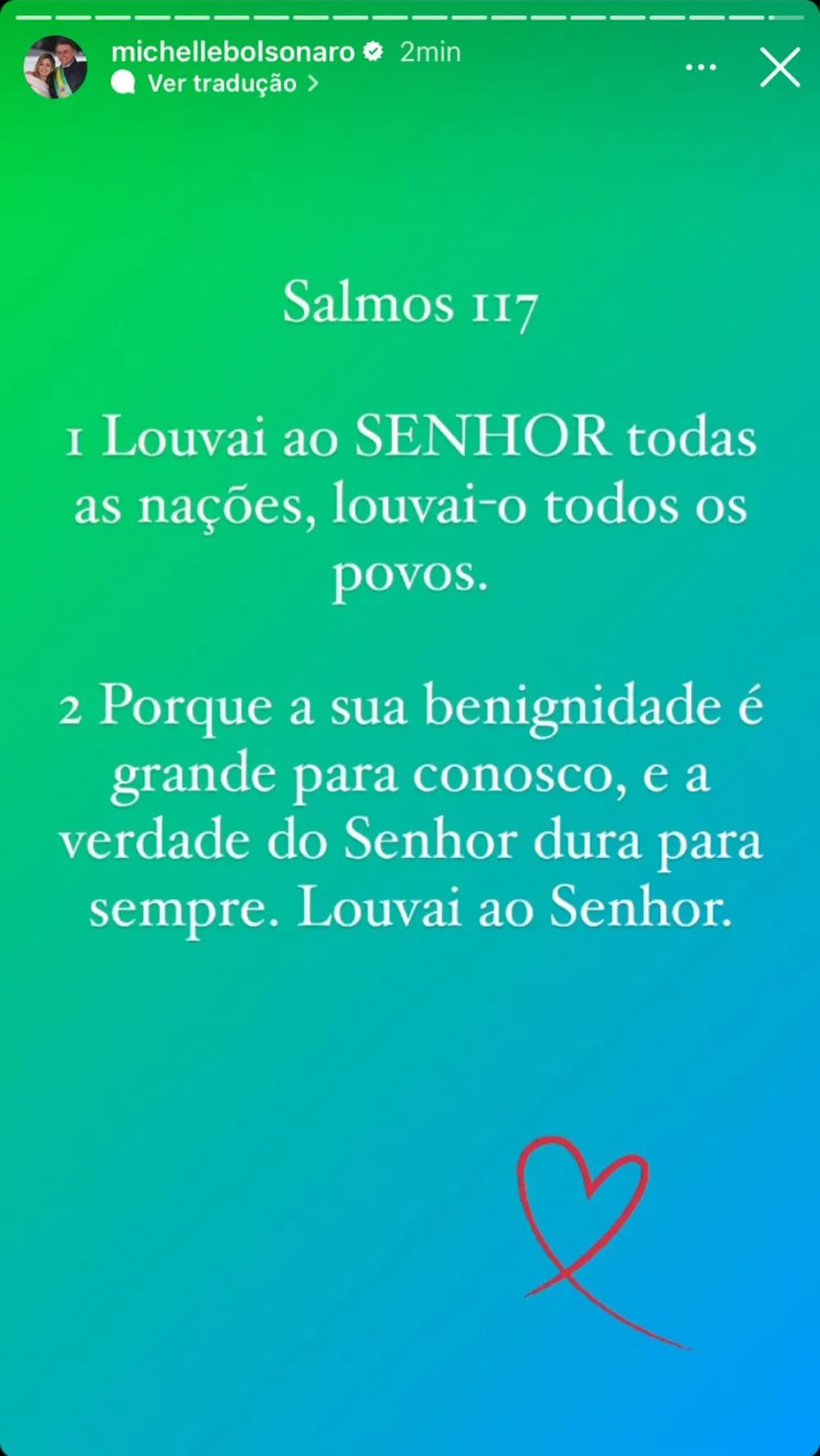 Michelle Bolsonaro se manifestou pelas redes sociais pela primeira vez depois do resultados das eleições — Foto: Reprodução