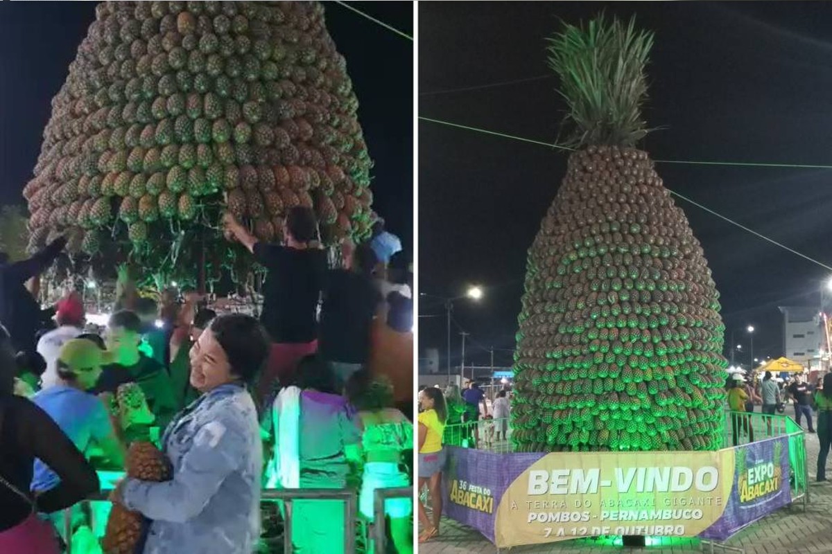 Escultura gigante de abacaxi desaba durante festa em Pernambuco; veja vídeo (Foto: Reprodução/Twitter)