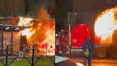 Ninguém ficou ferido no incêndio, que destruiu o veículo Caminhão de Natal da Coca-Cola pega fogo durante desfile; vídeo