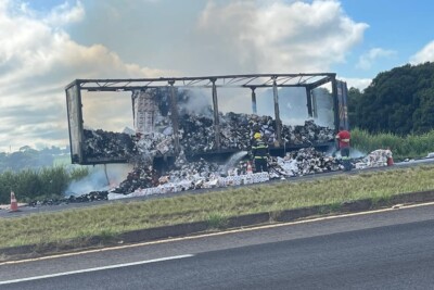 Caminhão pega fogo na BR-153, em Morrinhos