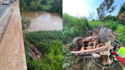 Caminhoneiro era de Mato Grosso Homem morre após caminhão cair de ponte na BR-153, entre Nova Glória e Rialma