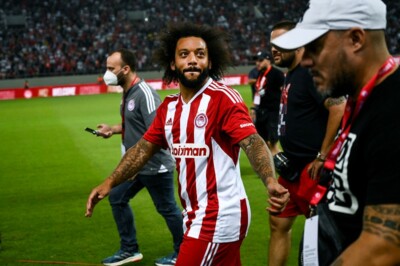 Marcelo durante apresentação no Olympiacos