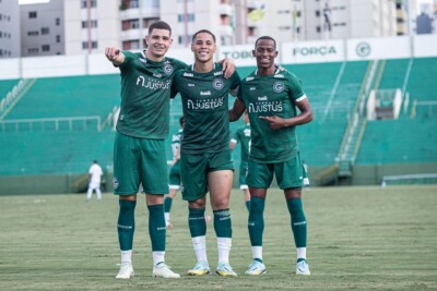 Jogadores do Goiás comemoram gol contra o Cruzeiro