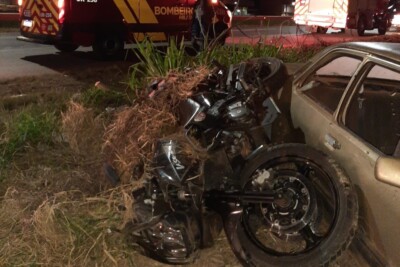 Moto e carro atingem cavalo na BR-040, em Luziânia