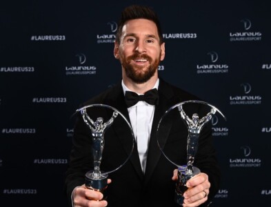 Messi com as conquistas do Prêmio Laureus