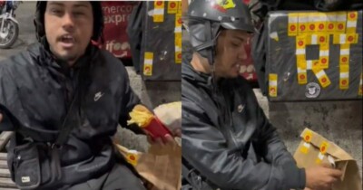Entregador come lanche após cliente não descer para encomenda; vídeo