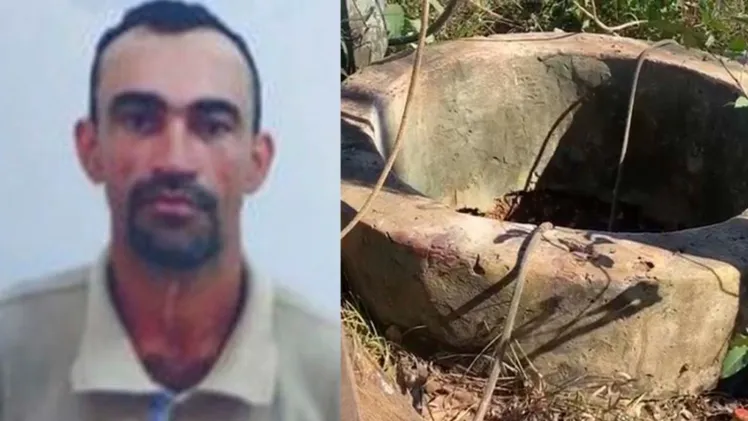 À esquerda, Laudivan Rodrigues; à direita, o poço em que o corpo estava (Foto: Reprodução)