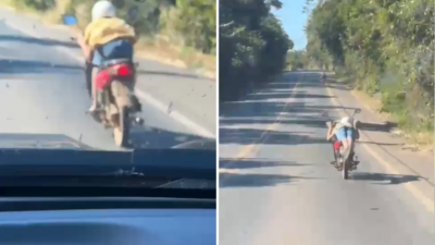 Motociclista é flagrado pilotando deitado em trecho movimentado da GO-060