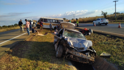 Acidente entre carro e escolar deixa 11 crianças e dois adultos feridos em Luziânia