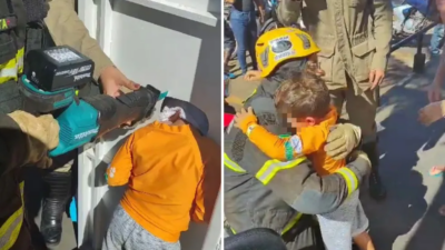Criança é resgatada após prender cabeça em painel de fotos, em Caldas Novas
