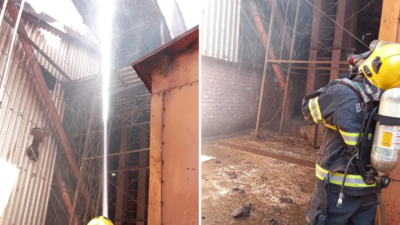 Incêndio de grandes proporções atinge armazém de grãos em Goiatuba