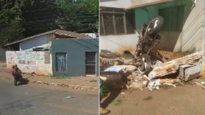 Moto bate contra muro de casa e piloto e passageiro vão parar dentro de quintal em Jataí