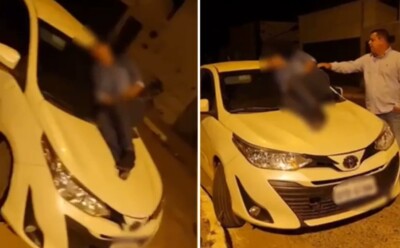 Homem dorme em cima de carro (Foto: Reprodução)