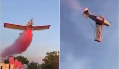 Avião sofre acidente e piloto morre durante chá de revelação; vídeo Queda aconteceu após aeronave usada em plantações liberar fumaça
