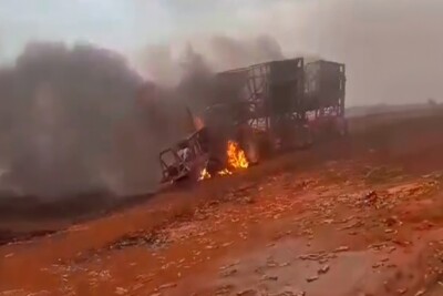 Incêndio em canavial de São Simão deixou rastro de destruição. Foto: reprodução