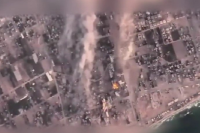 Cidade de Gaza sob bombardeio (Foto: Reprodução)