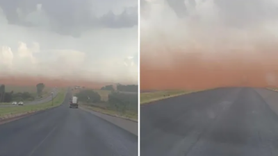 BR-060: nuvem de poeira cobre parte de rodovia entre Rio Verde e Acreúna