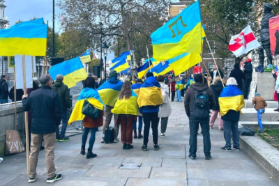 Protesto em Londres contra guerra na Ucrânia (Foto: redes sociais)