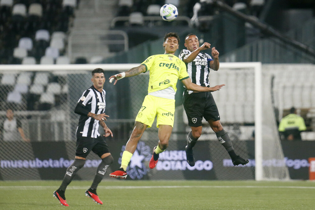 Jogadores de Palmeiras e Botafogo disputando bola