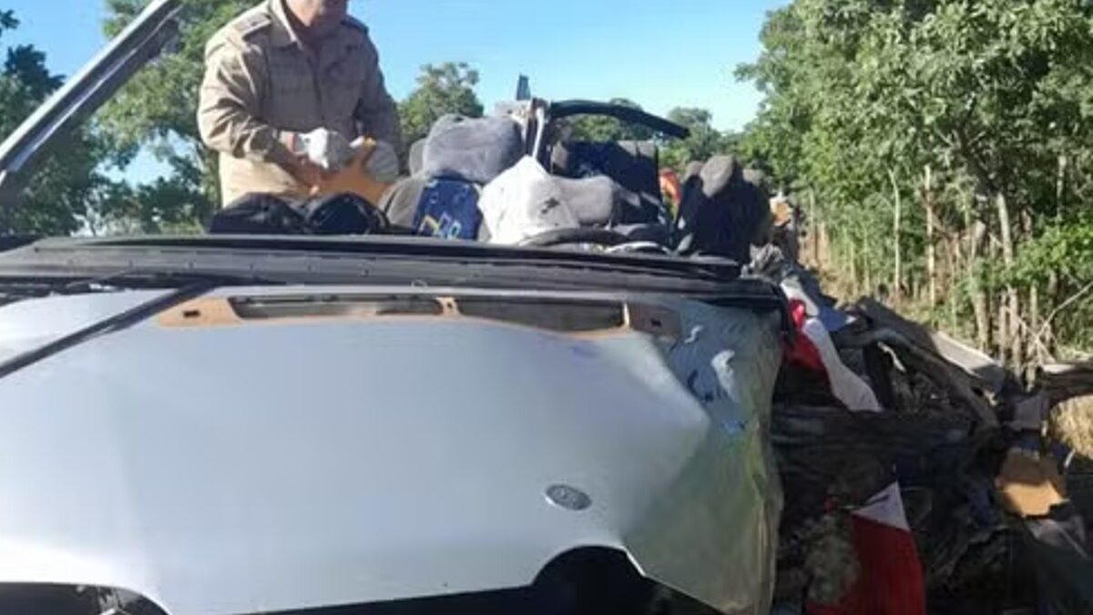 Van que se envolveu em acidente na BR-020 levava quatro meninas (Foto: Corpo de Bombeiros)
