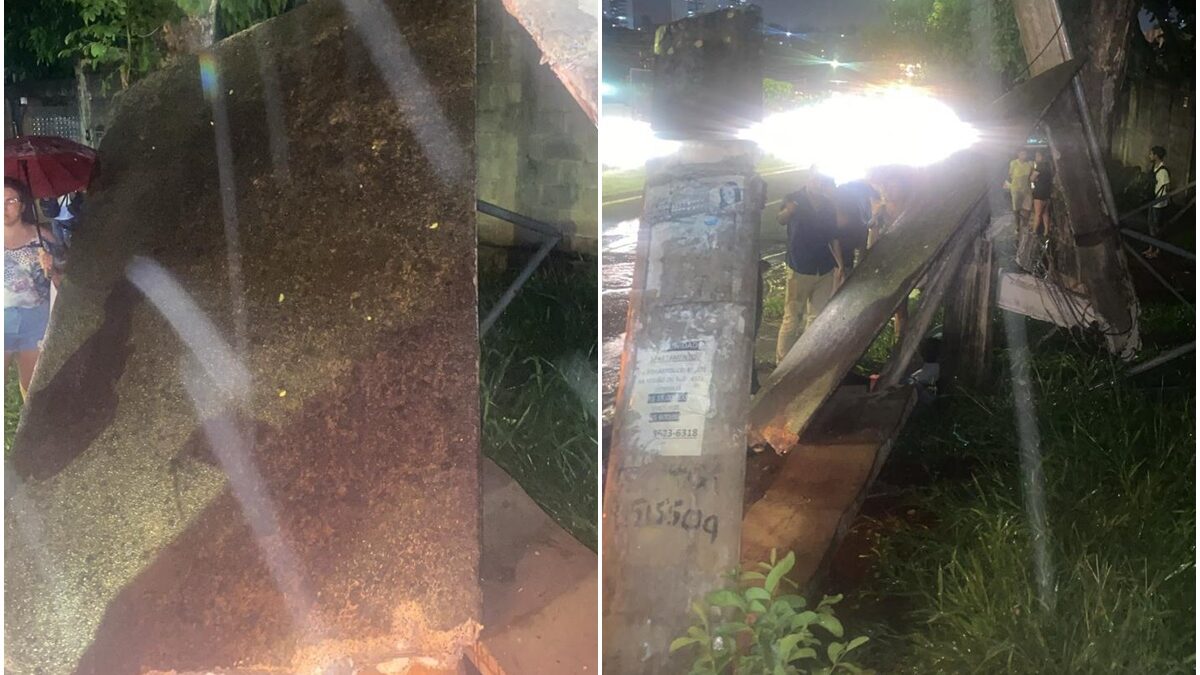 Ônibus perde o controle na chuva e derruba ponto, que atinge passageiras e poste de energia em Goiânia