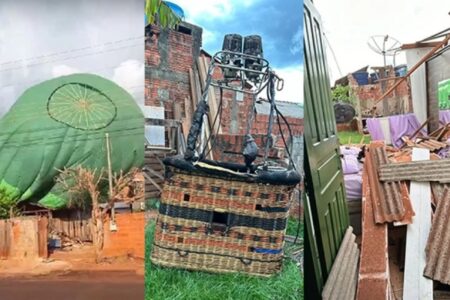 Balão que levava Papai Noel cai em casa e deixa duas pessoas feridas em MT; vídeo Empresa responsável divulgou nota sobre o caso