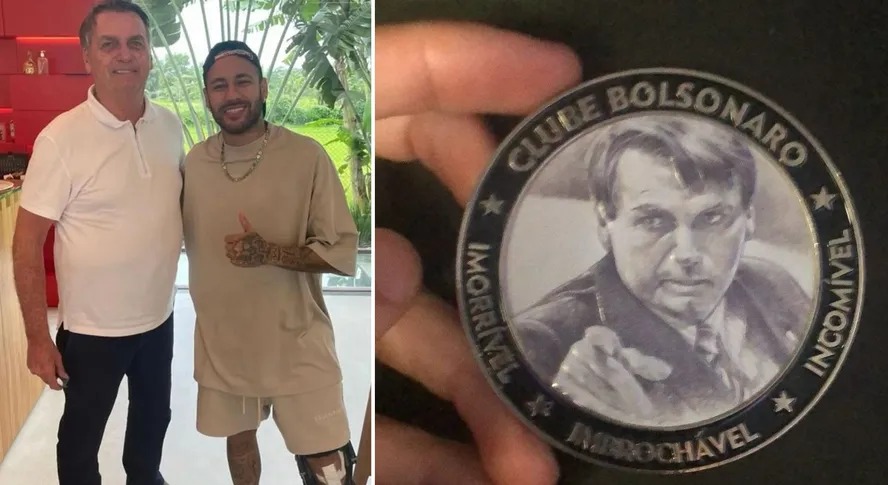 Neymar recebe medalha de 'imbrochável e incomível' de Jair Bolsonaro Relação de amizade entre eles não é novidade