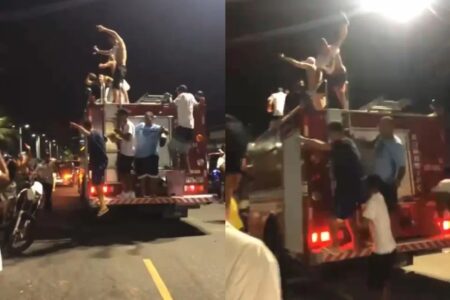 Corpo de Bombeiros lamentou o ocorrido Turistas dançam funk em caminhão dos Bombeiros durante incêndio em SP vídeo