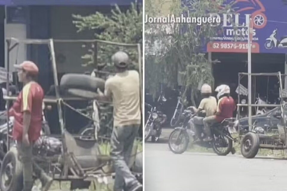 Carros foram instalados em avenidas para conscientização Casal furta pneus de carro capotado usado em campanha de conscientização