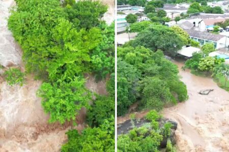 Bombeiros usam drone para monitorar cheia do Rio Vermelho na Cidade de Goiás Pacientes do Hospital São Pedro de Alcântara foram transferidos