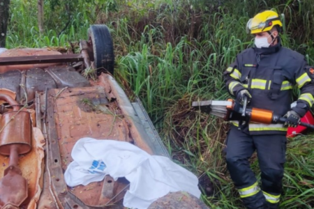 Bombeiros trabalham no local do acidente na GO-444 (Foto: Divulgação)