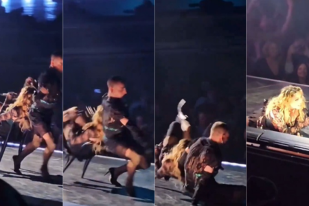 Madonna cai no palco durante show nos EUA