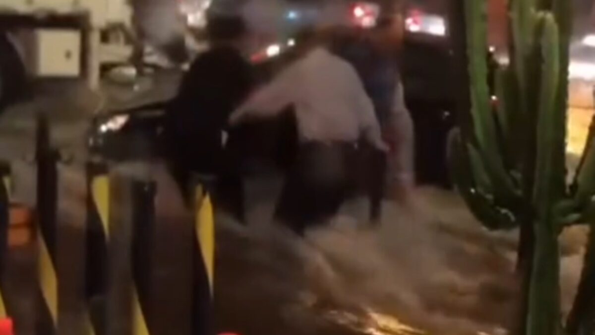 Imagem mostra idosos sendo socorridos de carro arrastado por enxurrada após forte chuva em Goiânia.